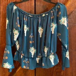 Cropped blouse with western detail off shoulder